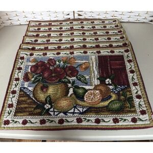 Set of 6 Country‎ Kitchen Tapestry Placemats, Floral/Fruit/Holidays 17x11